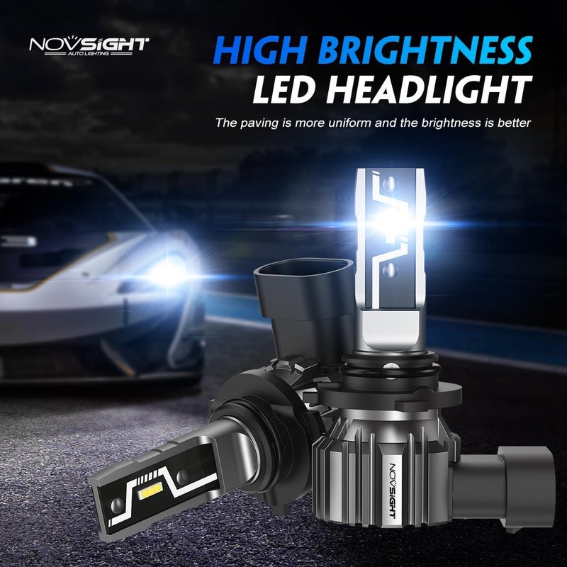 NOVSIGHT مصابيح LED H11 9005 - 500% أكثر سطوعًا 6500K أبيض بارد، بدون مروحة، تصميم 1:1، تركيب سهل خلال 3 دقائق، مصابيح ضباب H8 HB3 للسيارات، عبوة من 4 (سنتين) - Image 2
